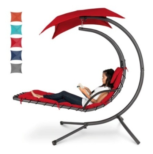 Hanging Curved Chaise Lounge Chair, Red - Lot 489