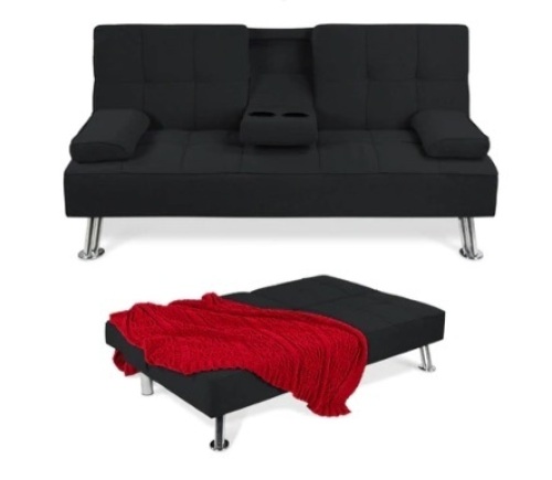 Linen Sofa Bed Futon, Black - Lot 494
