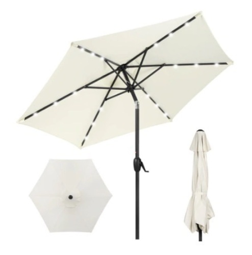 Outdoor Solar Patio Umbrella, 7.5ft, Cream - Lot 501