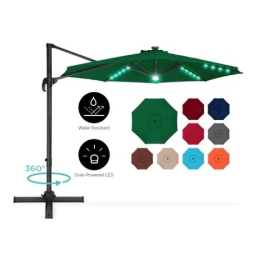 360-Degree LED Cantilever Offset Patio Umbrella, 10ft, Green - Lot 505