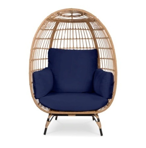 Wicker Egg Chair Oversized Indoor Outdoor Patio Lounger, Navy - Lot 510