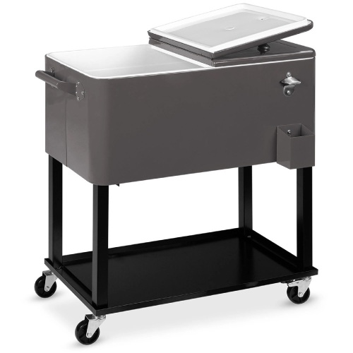 Portable Rolling Cooler Cart w/ Bottle Opener, Catch Tray - 80qt - Lot 581
