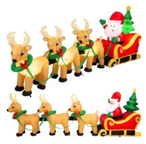 Lighted Inflatable Santa Claus & Reindeer Christmas Decoration, 9ft - Lot 800