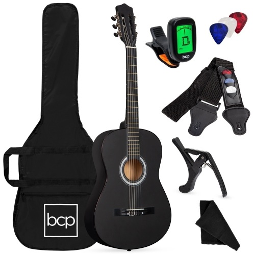 Beginner Acoustic Guitar Set w/ Case, Strap, Digital Tuner, Strings - 38in - Lot 669