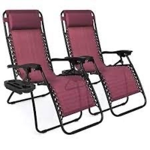 Set of 2 Adjustable Zero Gravity Patio Chair Recliners w/ Cup Holders - Lot 634