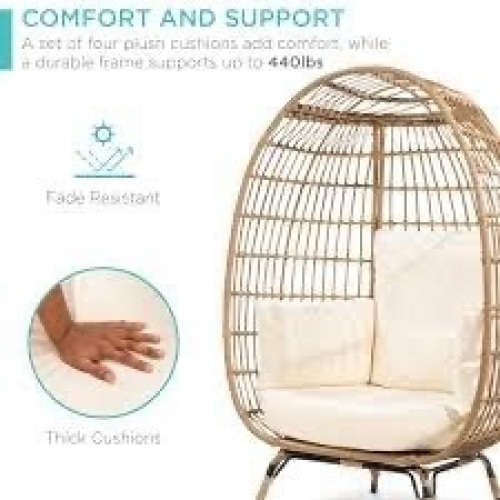 Wicker Egg Chair Oversized Indoor Outdoor Patio Lounger - Lot 640
