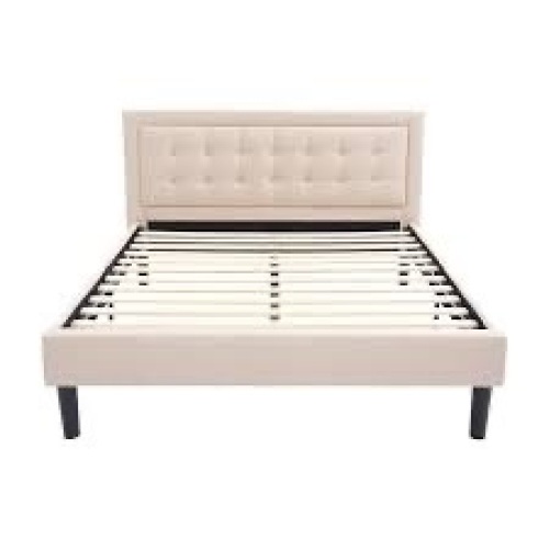 Classic Brands Mornington Upholstered Platform Bed | Headboard and Metal Frame with Wood Slat Support, Queen, Linen - Lot 713