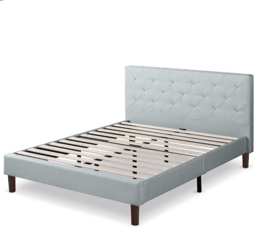 Shalini Diamond Stiched Upholstered Platform Bed w/ Wooden Slats - King - Lot 729