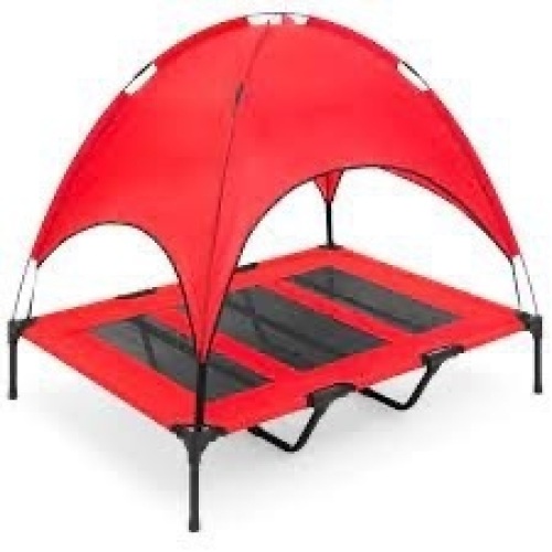 Elevated Cooling Dog Bed, Outdoor Pet Cot w/ Canopy, Carry Bag - 48in - Lot 810