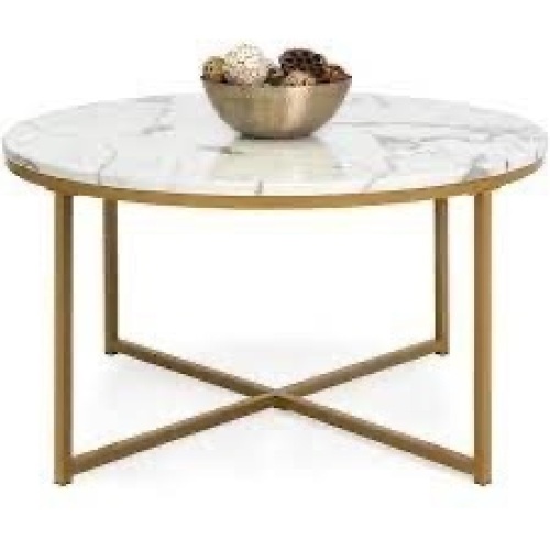Round Coffee Table w/ Faux Marble Top, Metal Frame - 36in - Lot 817