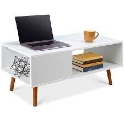 Wooden Mid-Century Modern Coffee Accent Table w/ Open Storage Shelf - Lot 821