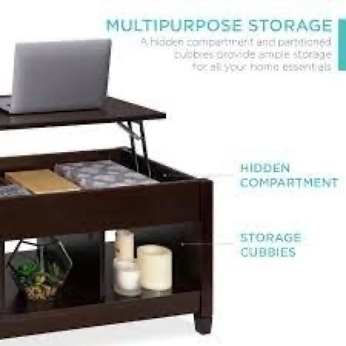 Multifunctional Lift Top Coffee Table w/ Hidden Storage, 3 Cubbies - Lot 872
