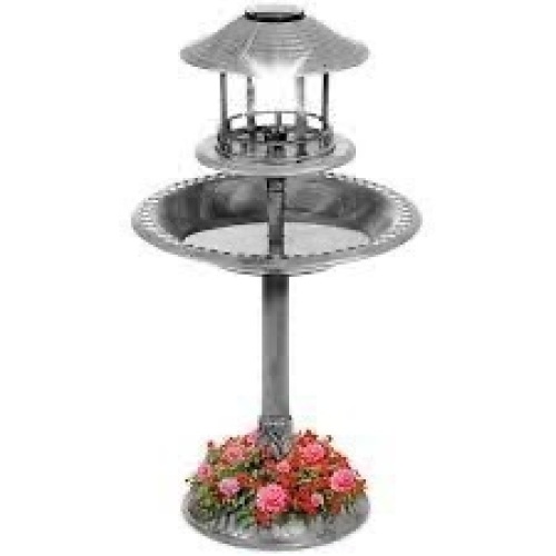 Solar Lighted Outdoor Pedestal Bird Bath w/ Planter, Decorative Bird Cage - Lot 931