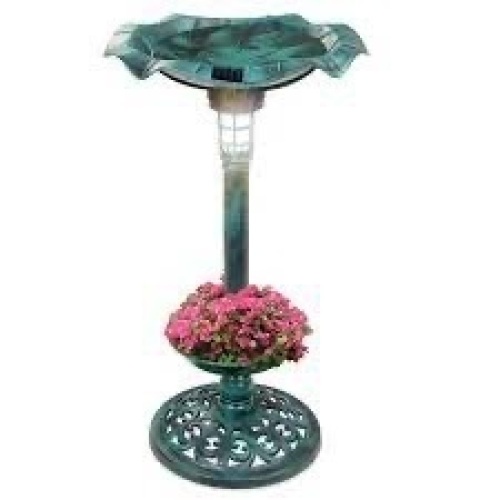 Solar Lighted Bird Bath w/ Planter - Lot 927