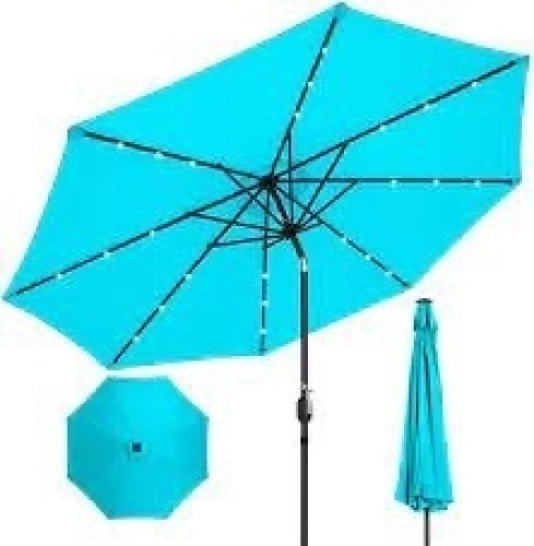 Solar LED Lighted Patio Umbrella w/ Tilt Adjustment, UV-Resistance - 10ft - Lot 946