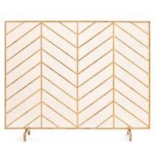 Single Panel Iron Chevron Fireplace Screen w/ Antique Finish - 38x31in - Lot 967