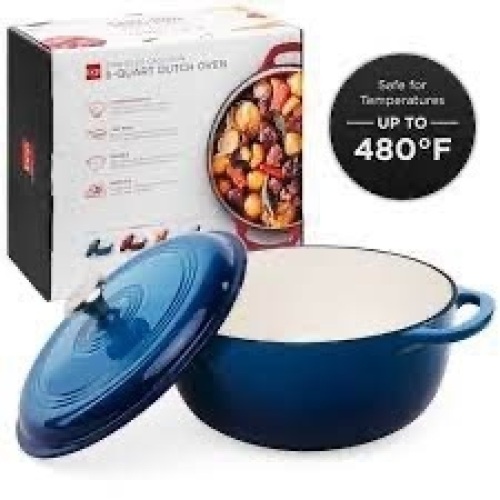 6qt Non-Stick Enamel Cast-Iron Dutch Oven Kitchen Cookware w/ Side Handles - Lot 960