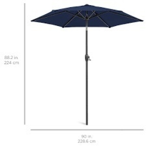 Outdoor Market Patio Umbrella w/ Push Button Tilt, Crank Lift - 7.5ft - Lot 963