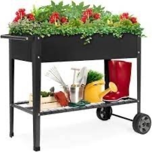 Elevated Metal Garden Bed for Backyard w/ Wheels, Shelf - Lot 953