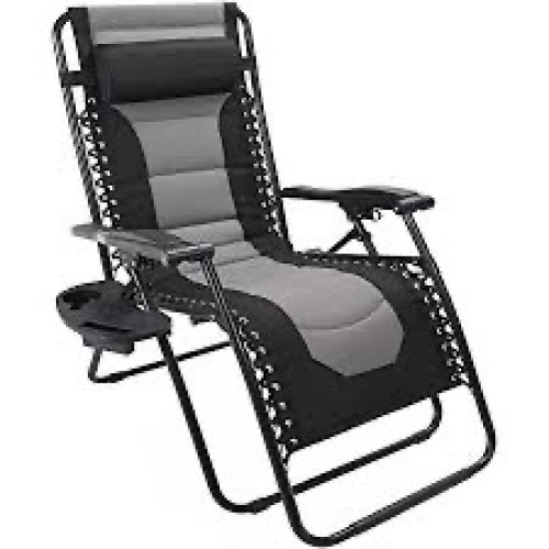 Oversized Padded Zero Gravity Chair, Folding Recliner w/ Headrest, Side Tray - Lot 956