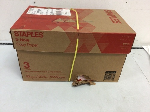 Box of Staples 8.5x11" 3 Hole Copy Paper, Appears New - Lot 355