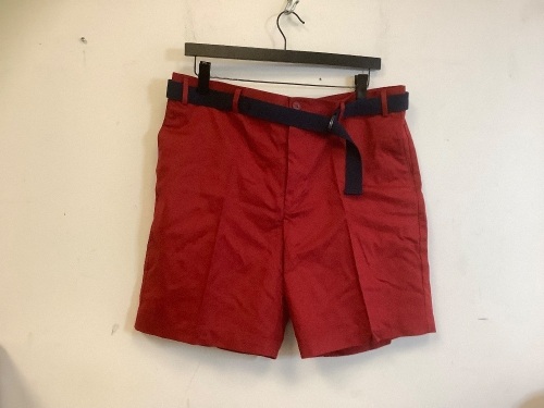 Savane Select Edition Red Flat Front Shorts With Navy Belt, Size 42, Appears New - Lot 364