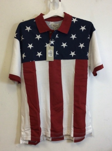 American Flag Mens Polo, M, New - Lot 608