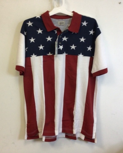 American Flag Mens Polo, L, New - Lot 650
