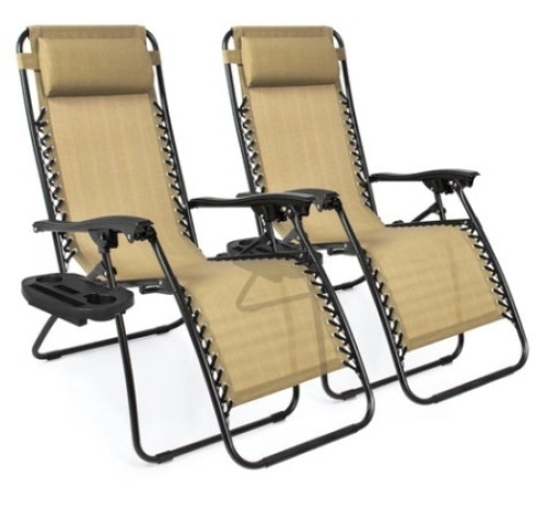 Set of 2 Adjustable Zero Gravity Patio Chair Recliners w/ Cup Holders  - Lot 166