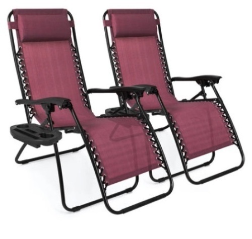 Set of 2 Adjustable Zero Gravity Patio Chair Recliners w/ Cup Holders  - Lot 220