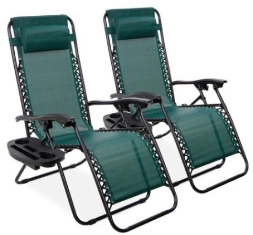 Set of 2 Adjustable Zero Gravity Patio Chair Recliners w/ Cup Holders  - Lot 230
