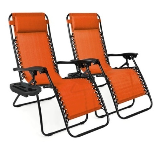Set of 2 Adjustable Zero Gravity Patio Chair Recliners w/ Cup Holders  - Lot 386