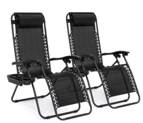 Set of 2 Adjustable Zero Gravity Patio Chair Recliners w/ Cup Holders  - Lot 755