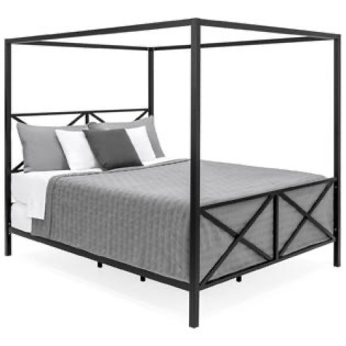 BCP  Modern 4 Post Canopy Queen Bed w/ Metal Frame - Lot 770