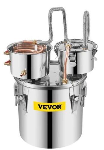 VEVOR 5 gal. Silver Stainless Steel Alcohol Distiller with Water Pump, Double Thumper Keg - Lot 813