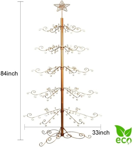HOHIYA 7 Feet Wrought Iron Christmas Tree Metal Ornament Display Stand, Gold  - Lot 824