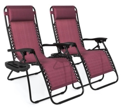 Set of 2 Adjustable Zero Gravity Patio Chair Recliners w/ Cup Holders  - Lot 866