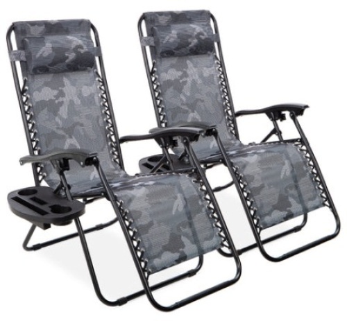 Set of 2 Adjustable Zero Gravity Patio Chair Recliners w/ Cup Holders  - Lot 876