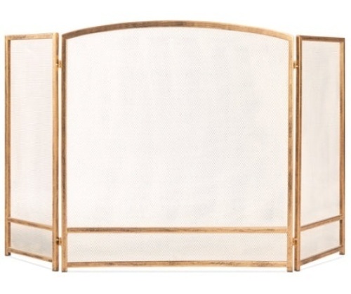 3-Panel Simple Steel Mesh Fireplace Screen w/ Rustic Worn Finish - 47x29in  - Lot 1072