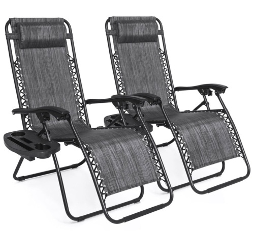 Set of 2 Adjustable Zero Gravity Patio Chair Recliners w/ Cup Holders  - Lot 1097