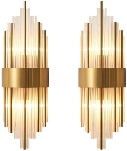 BOKT Modern Crystal Wall Sconces with Brass Base, Set of 2  - Lot 765