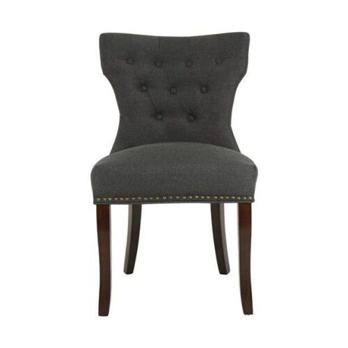 Mid-Back Button-Tufted Fabric Side Dining Chairs, Charcoal, Set of 2   - Lot 256