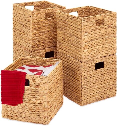 12x12in Hyacinth Baskets, Rustic Set Of 5 Multipurpose Collapsible Storage Organizer - Lot 700