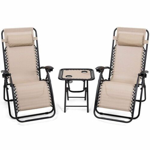 3 Pcs Folding Portable Zero Gravity Reclining Lounge Chairs & Table - Lot 749