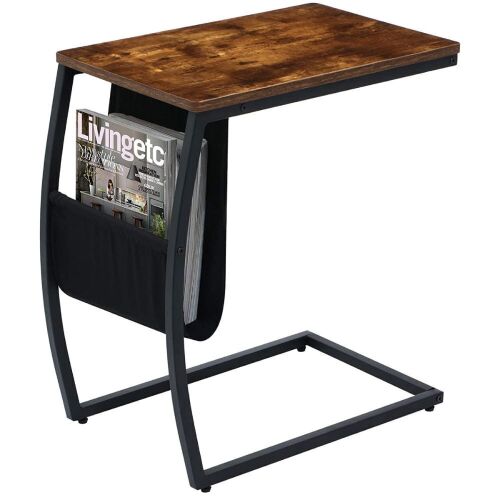 KingSo Under Couch Sofa Side Table C Shape with Storage Pocket  - Lot 1053