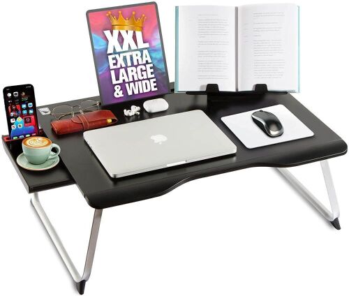 Cooper Mega Table Folding Laptop Desk for Bed and Sofa, with Drawer, Book Stand, Phone Stand, Leg Space  - Lot 1138