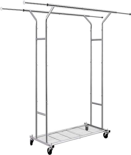 Simple Trending Heavy Duty Double Rail Clothing Garment Rack with Bottom Wired Shelf  - Lot 1089