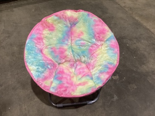 Kids Rainbow Faux Fur Kids Folding Saucer Chair, Ripped on the Bottom - Lot 274