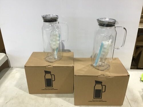 Lot of (2) IDEALUX Glass Pitcher with Stainless Steel Filter Lid, 68 ounces  - Lot 943