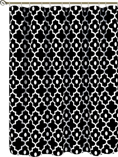 Biscaynebay Textured Fabric Shower Curtains 72 Inches by 72 Inches, Black Morocco Pearl Printed Bathroom Curtains Machine Washable   - Lot 475